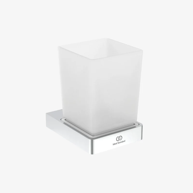 Ideal Standard Conca Chrome Metal & Frosted Glass PVD Squared Wall Mounted Tumbler 67 × 87 × 96 mm