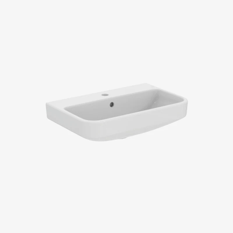 Ideal Standard i.Life S Fine Fireclay Ceramic Wall-Mounted Glossy White Washbasin with 1 Centre Tap Hole & Overflow 600 x 380 x 180 mm