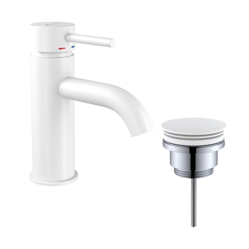 Rund tvättställsblandare 15,7 cm - med bottenventil (set) - matt vit - Dragør