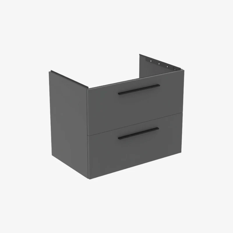 Ideal Standard i.life B Quartz Grey Matt Wood Squared Wall Mounted Vanity Unit with 2 Soft-Close Drawers 505 x 800 x 630 mm
