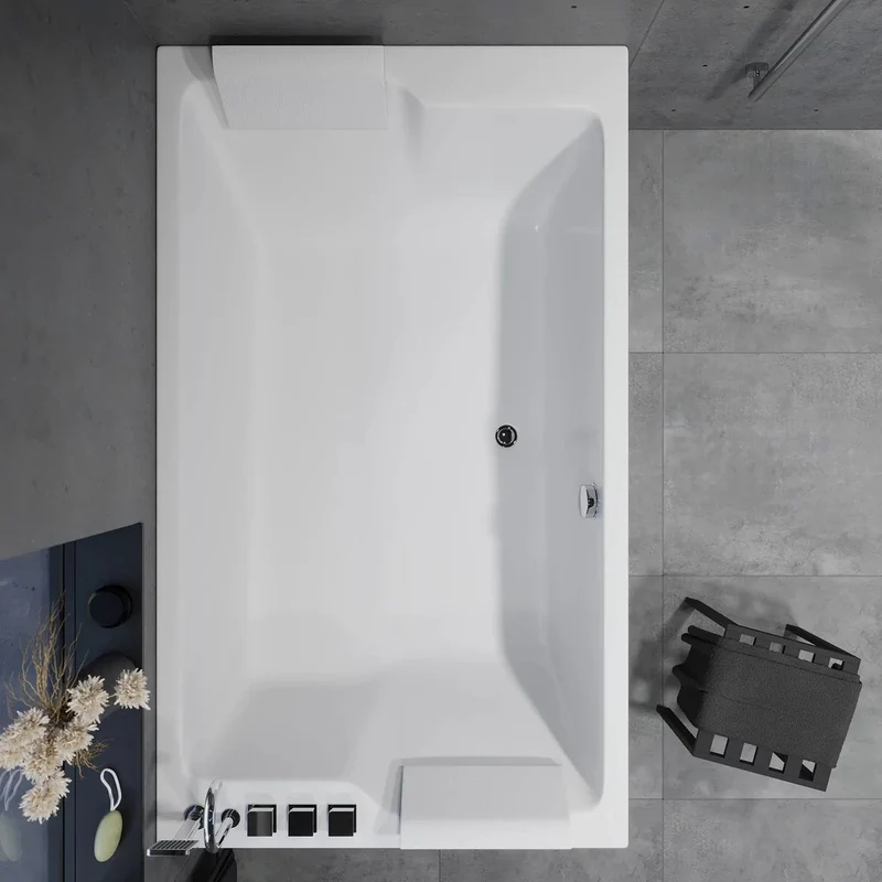 Rektangulärt akrylbadkar - 170x100 cm - "face to face" - med frontpanel, benstativ, avloppssats och bräddavloppssats - vitt - Skibstrup