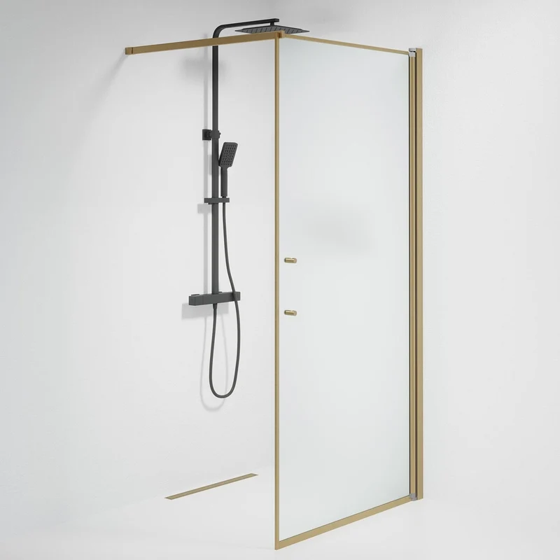 Duschvägg med stag 70x198 cm - 6 mm frostat nanoglas - bronsprofil - Vänern