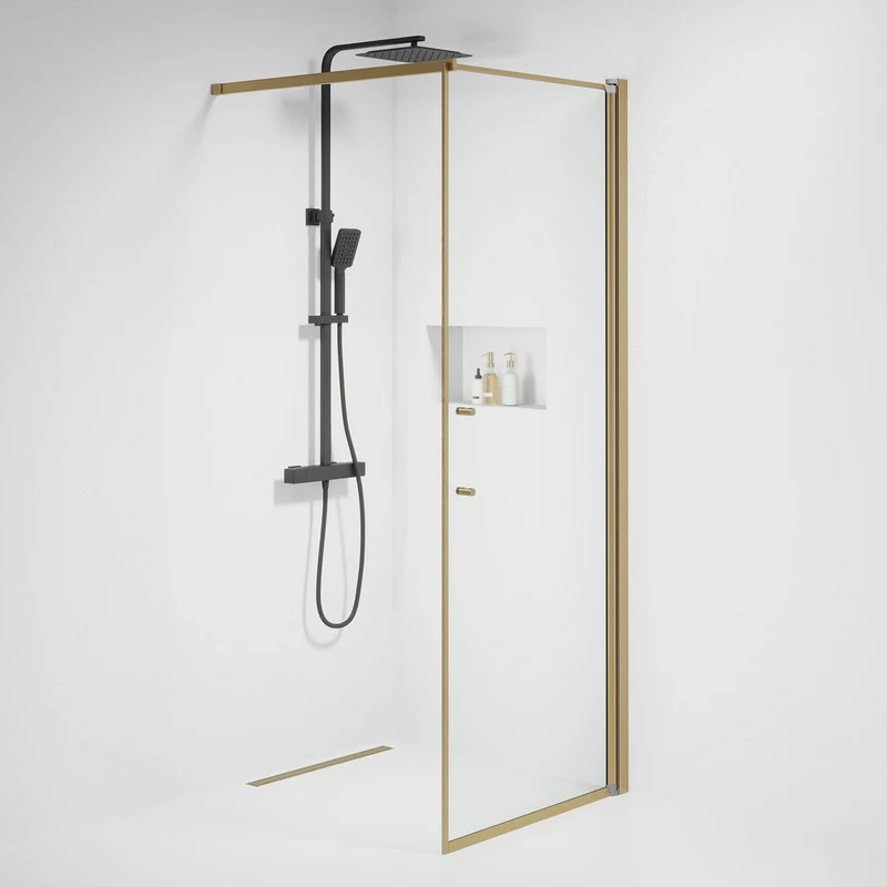 Duschvägg med stag 80x198 cm - 6 mm klart nanoglas - bronsprofil - Vänern