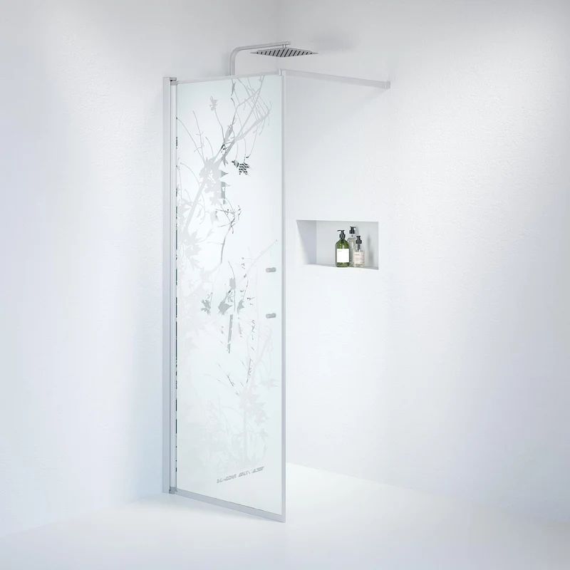 Duschskärm med stag 80x198 cm - 6 mm frostat dekor-nanoglas - borstad aluminiumprofil - Vänern