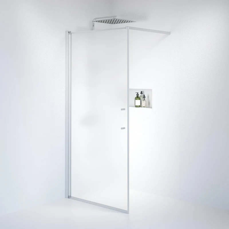 Duschvägg med stag 100x198 cm - 6 mm frostat nanoglas - borstad aluminiumprofil - Vänern