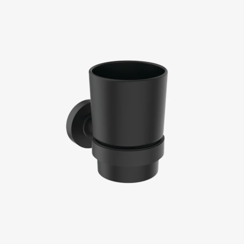 Ideal Standard IOM Silk Black Metal & Frosted Glass Matt Round Wall Mounted Tumbler Holder 67 × 95 × 95 mm