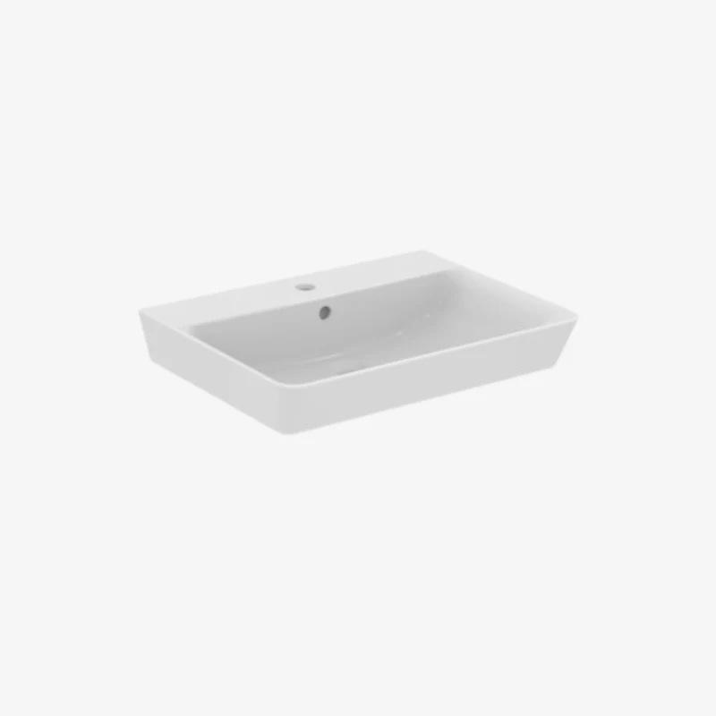 Ideal Standard Connect Air Square Ceramic Wall-Hung White Glossy Cube Basin with 1 Tap Hole & Overflow 460 x 600 x 165 mm