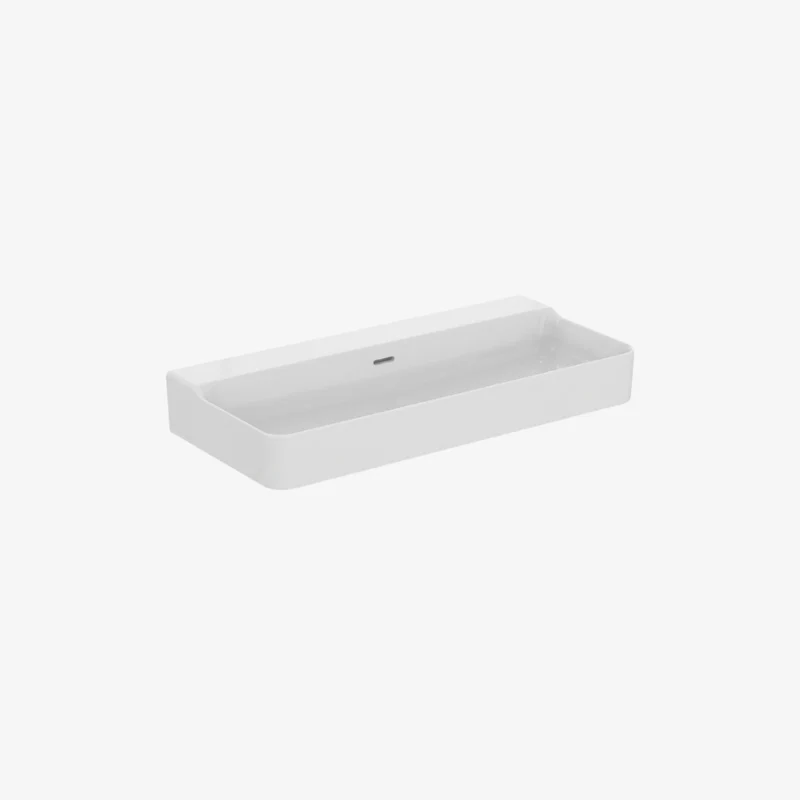 Ideal Standard Conca Rectangular Ceramic Wall or Furniture-Mounted White Glossy Washbasin without Tap Hole with Overflow 450 x 1000 x 125 mm
