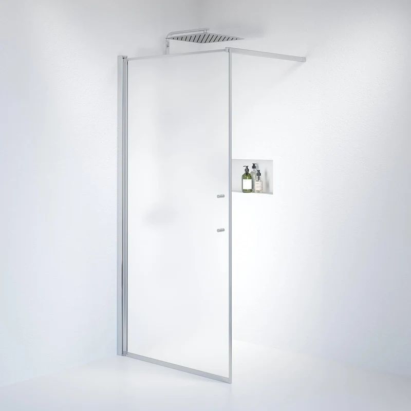 Duschvägg med stag 100x198 cm - 6 mm frostat nanoglas - Krom profil - Vänern