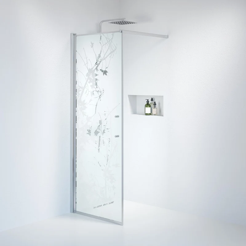 Duschvägg med stag 80x198 cm - 6 mm frostat dekor-nanoglas - Krom profil - Vänern