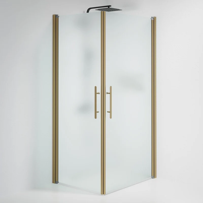 Duschhörna kvadratisk 80x100x198 cm - 6 mm frostat nanoglas - bronsprofil - Vänern