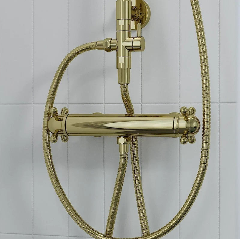 Termostatisk duschblandare med retrohandtag 150 mm c/c - blank mässing - Ærøskøbing