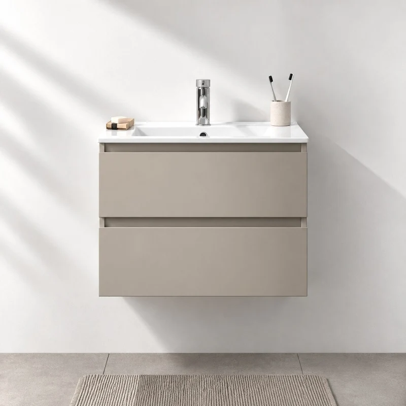 Badrumsmöbel med klassiska integrerade fronter - 60x46x50 cm - Marakesh - porslinstvättställ - Kenwood