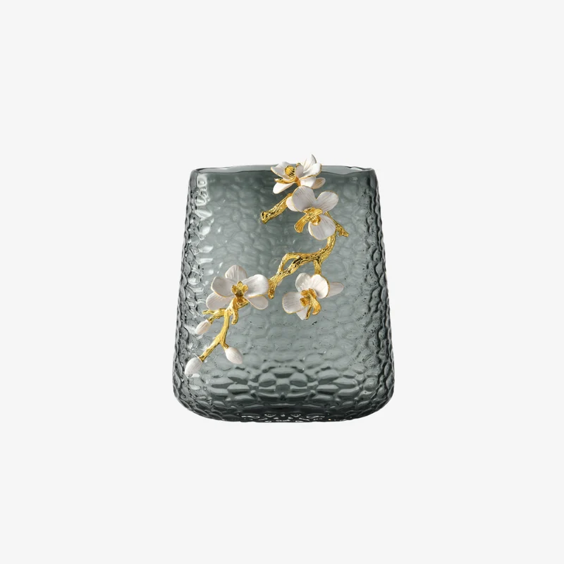 Ambiente Gold & White Glass & Alloy Smoky Textured Orchid Mist Vase 180 × 120 × 210 mm