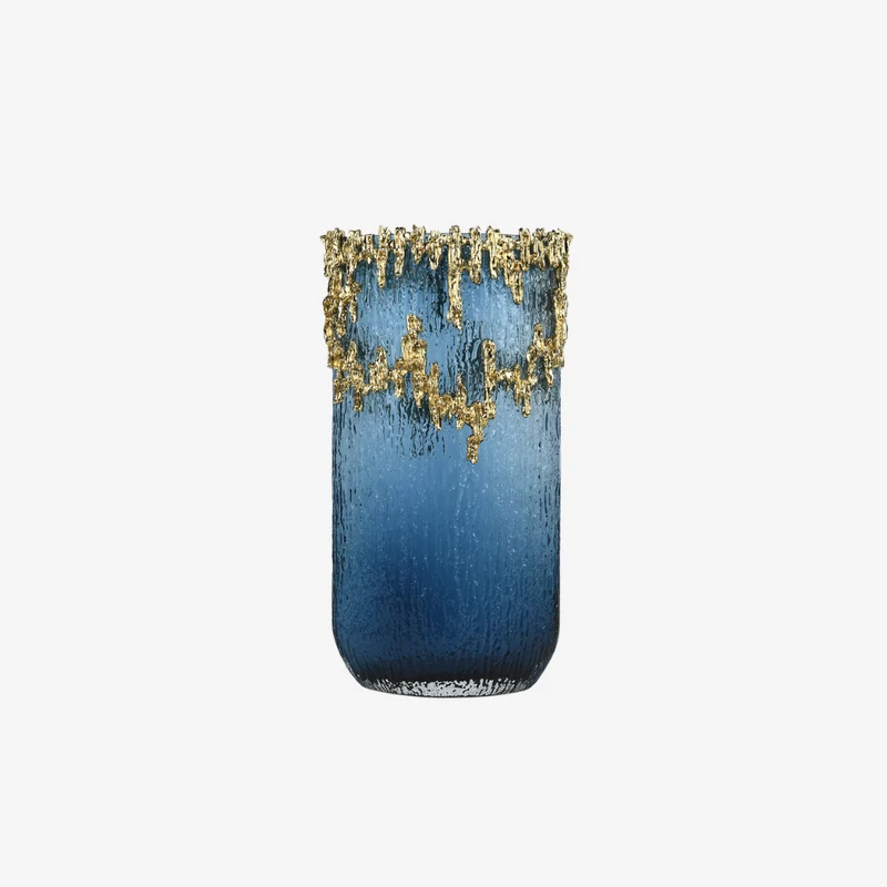Ambiente Blue & Gold Glass Textured Azure Gilded Vase Large 230 × 140 × 415 mm