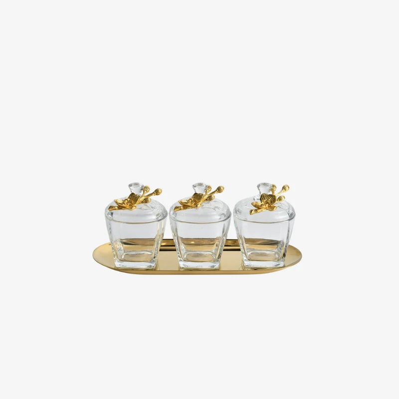 Ambiente Gold Glass Alloy & Stainless Steel Golden Bloom Jar Set 300 × 120 × 120 mm