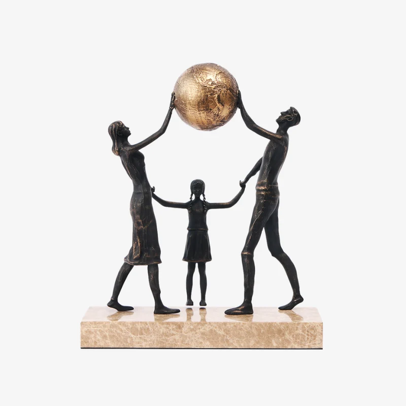 Ambiente Gold Aluminum & Marble Antique Textured Unity of Life Abstract Sculpture 280 × 110 × 315 mm