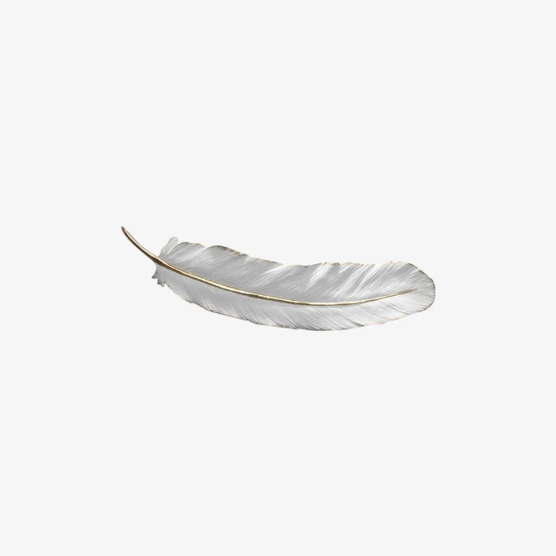 Ambiente White & Gold Feather Decorative Tray 60 × 12 × 3 cm