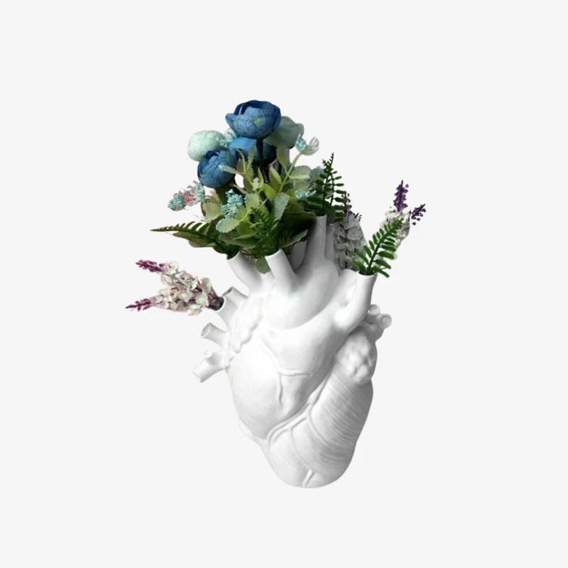Ambiente White Resin Anatomical Heart Vase 12 × 8 × 16 cm