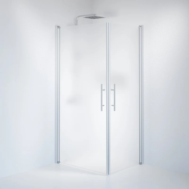 Duschvägg kvadratisk 80x100x198 cm - 6 mm frostat nanoglas - borstad aluminiumprofil - Vänern