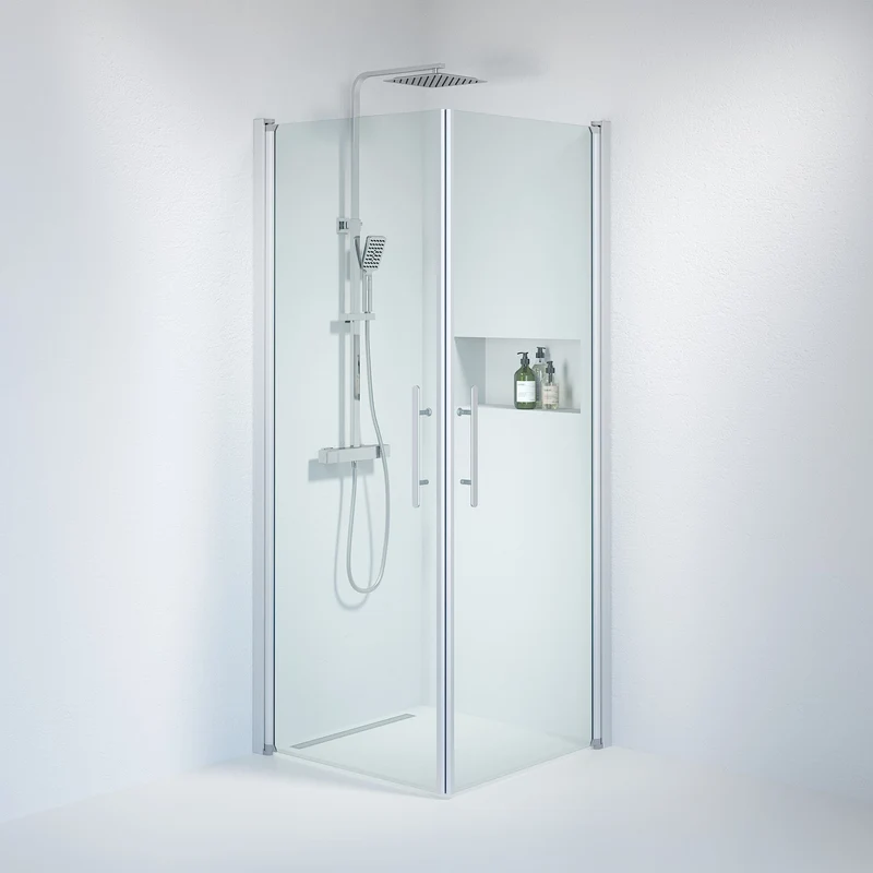Duschvägg kvadratisk 100x100x198 cm - 6 mm klart nanoglas - borstad aluminiumprofil - Vänern