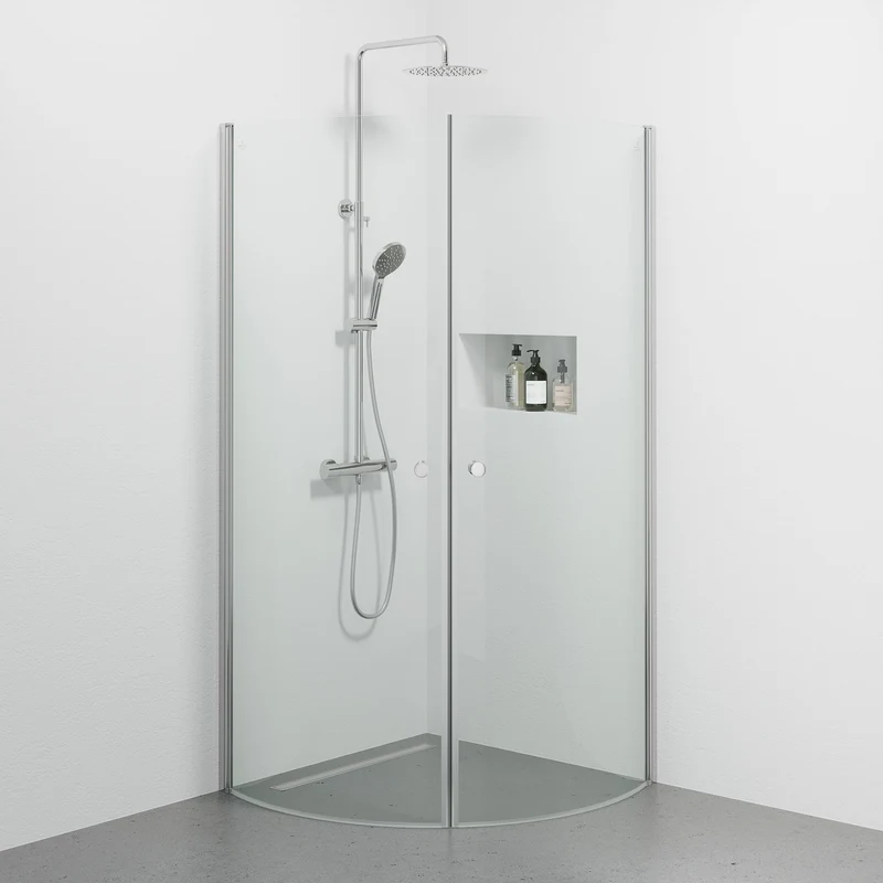Duschkabin halvrund 90x90x190 cm - 5 mm klarglas - Krom profil - Tulsa