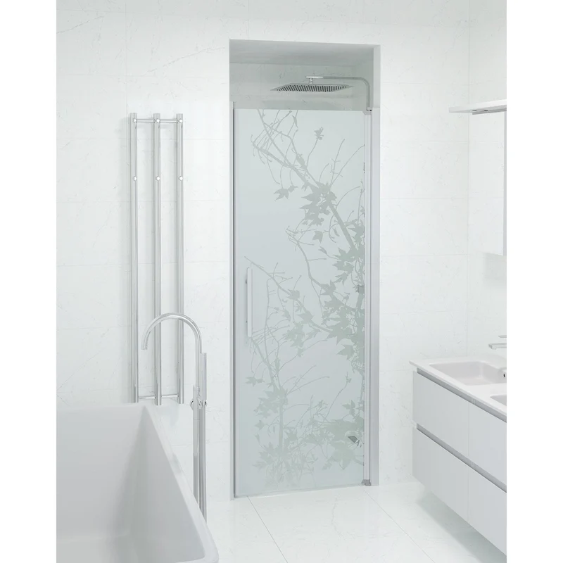 Dörr till duschnisch 80x198 cm - 6 mm frostat dekor-nanoglas - profil i borstad aluminium - Vänern