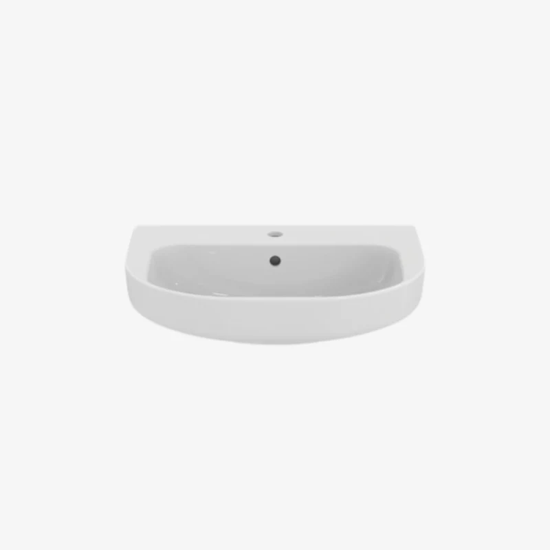 Ideal Standard Playa Rounded Vitreous China Wall-Mounted White Glossy Basin with 1 Tap Hole & Overflow 480 x 650 x 180 mm