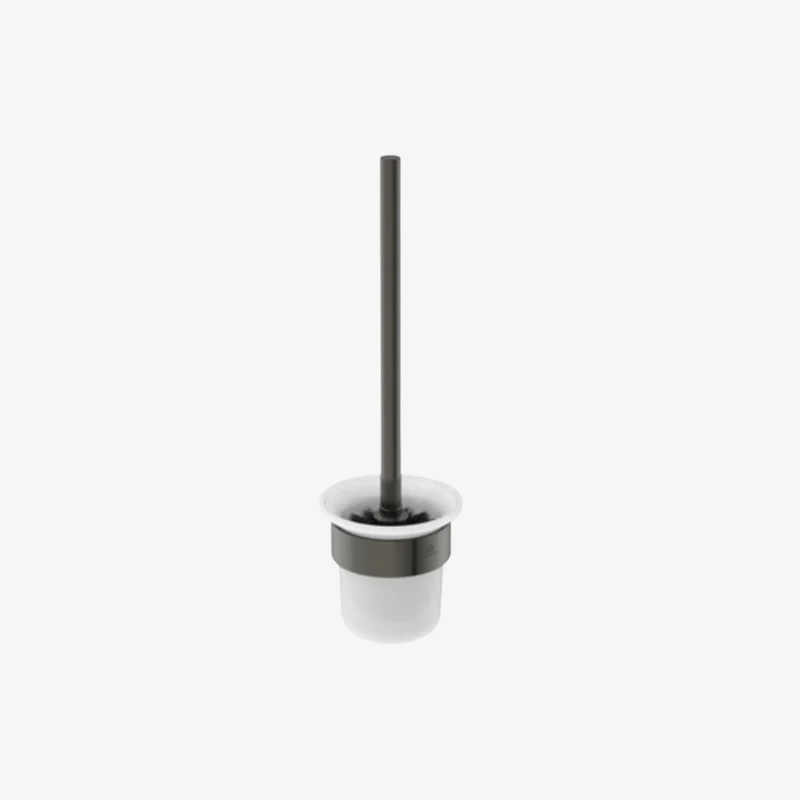 Ideal Standard Conca Magnetic Grey Metal & Frosted Glass PVD Round Wall Mounted Toilet Brush & Holder 112 × 131 × 383 mm