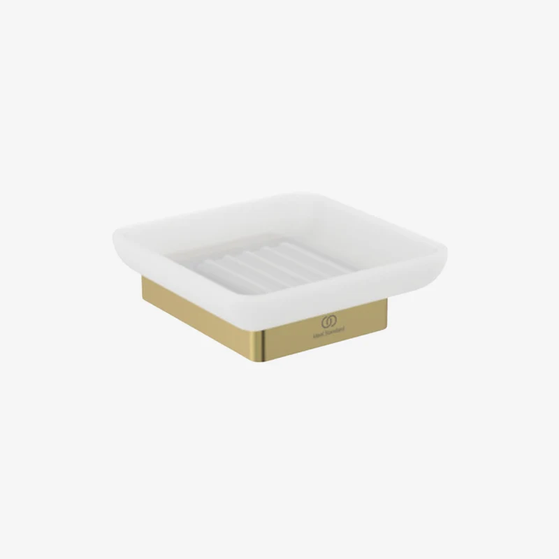 Ideal Standard Conca Brushed Gold Metal & Glass PVD Square Wall Mounted Soap Dish 105 × 105 × 38 mm