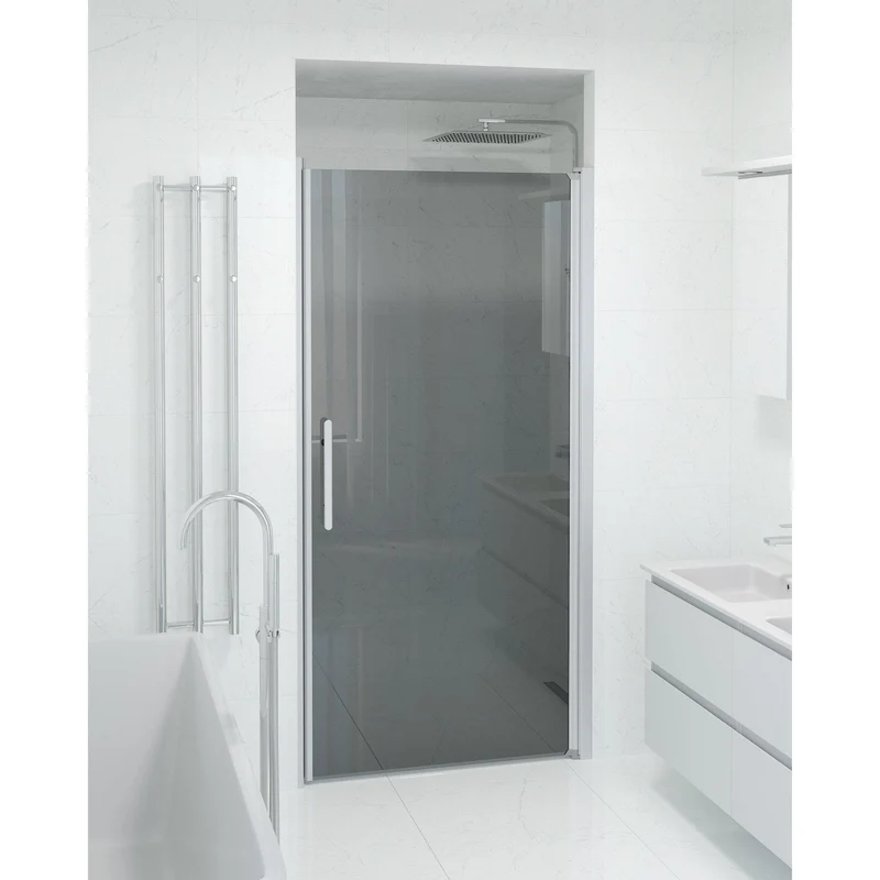 Dörr till duschnisch 70x198 cm - 6 mm rökfärgat nanoglas - borstad aluminiumprofil - Vänern