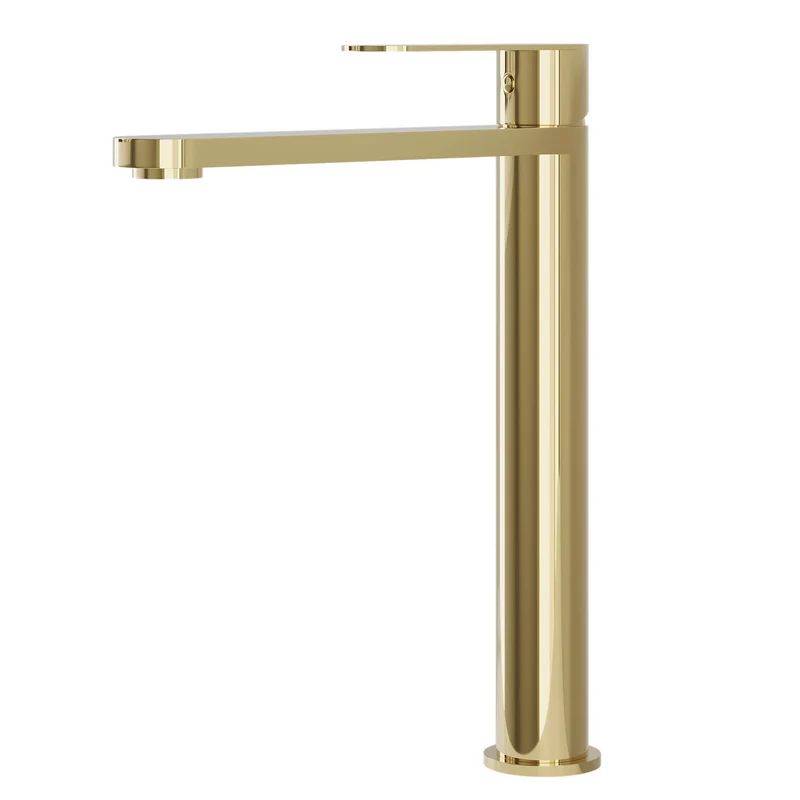 Tvättställsblandare i modern design - hög modell 27,3 cm - blank mässing - Tårnby