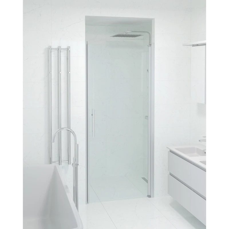 Duschnischdörr 90x198 cm - 6 mm klart nanoglas - borstad aluminiumprofil - Vänern