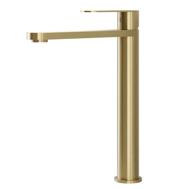 Tvättställsblandare i modern design - hög modell 27,3 cm - matt borstad mässing - Tårnby