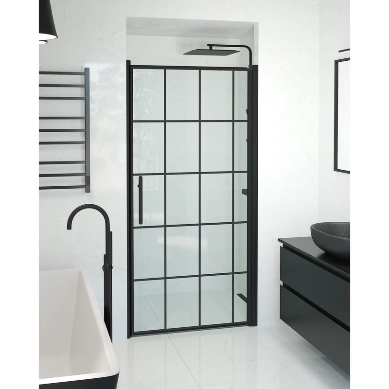Dörr till duschnisch 100x198 cm - 6 mm klart nanoglas med svarta spröjs - svart profil - Vänern
