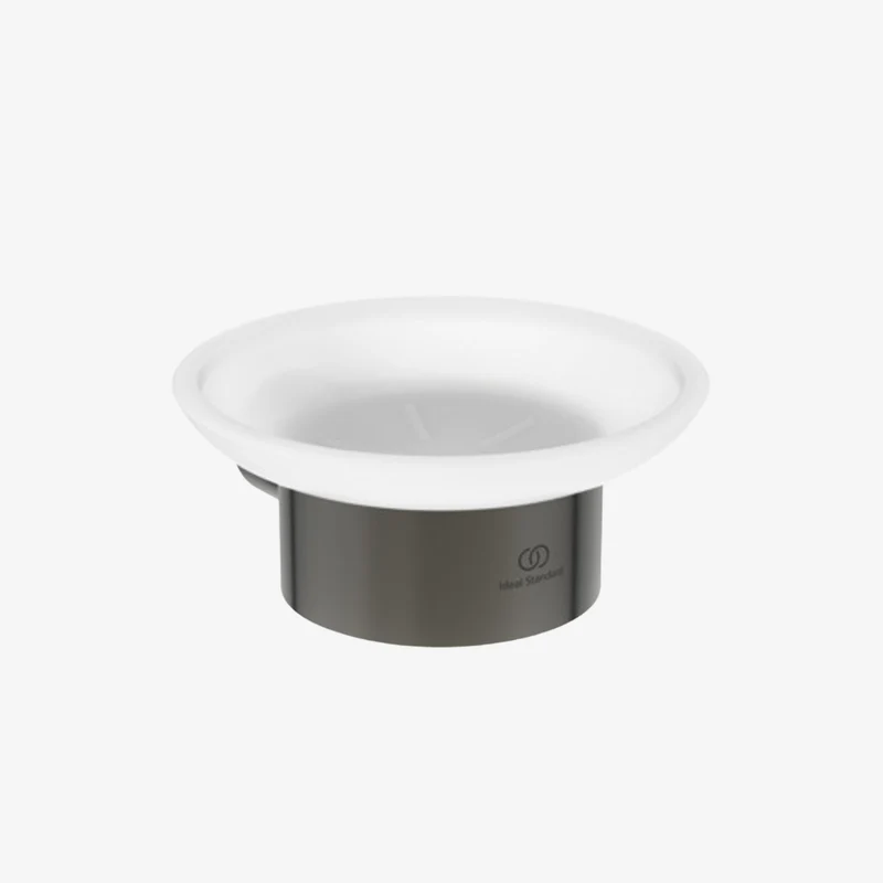 Ideal Standard Conca Magnetic Grey Metal & Frosted Glass PVD Round Wall Mounted Soap Dish 109 × 115 × 46 mm