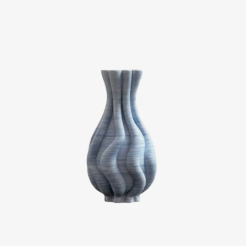 Ambiente Wave Form Blue Ceramic 3D Textured Vase 20 cm