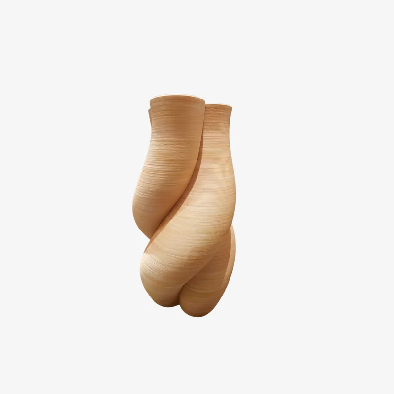 Ambiente Twisted Form Tan Ceramic 3D Textured Vase 36 cm