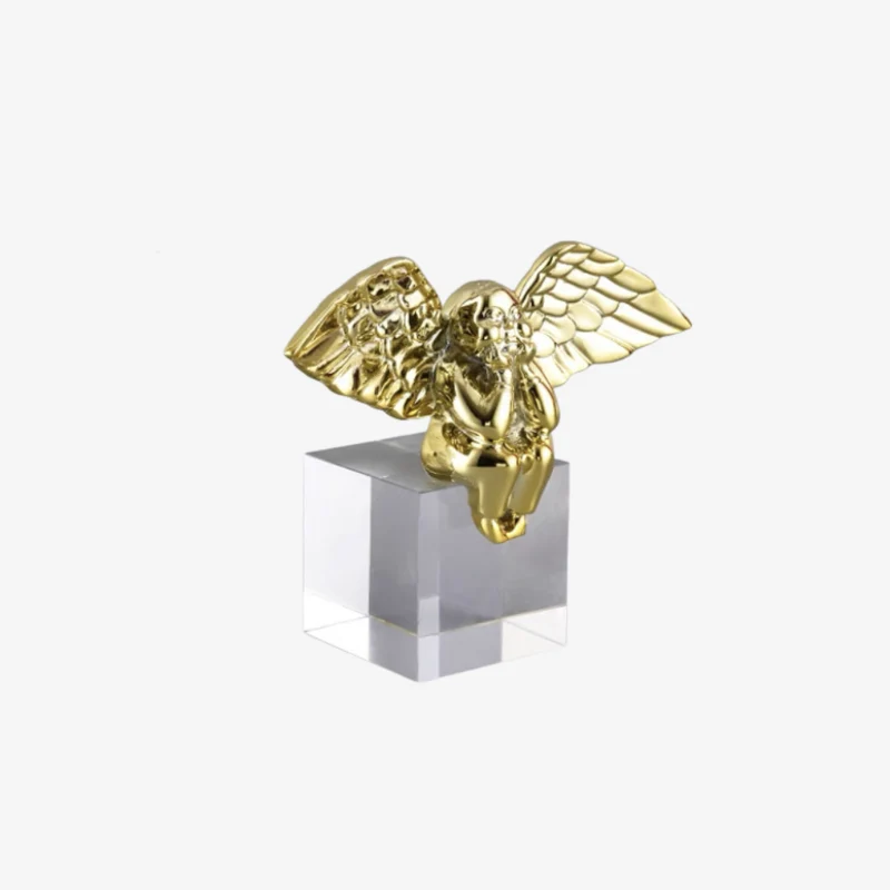 Ambiente Golden Cherub Gold Resin & Crystal Polished Sculpture 220 × 75 × 160 mm