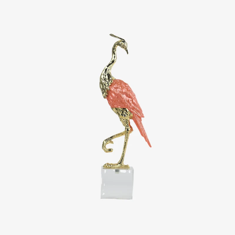 Ambiente Flamingo Luxe Gold & Coral Zinc Alloy & Crystal Sculpture 130 × 80 × 410 mm