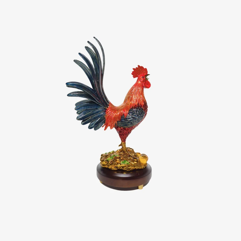 Ambiente Regal Rooster Red Blue & Gold Alloy & Solid Wood Accent Sculpture 130 × 200 × 330 mm