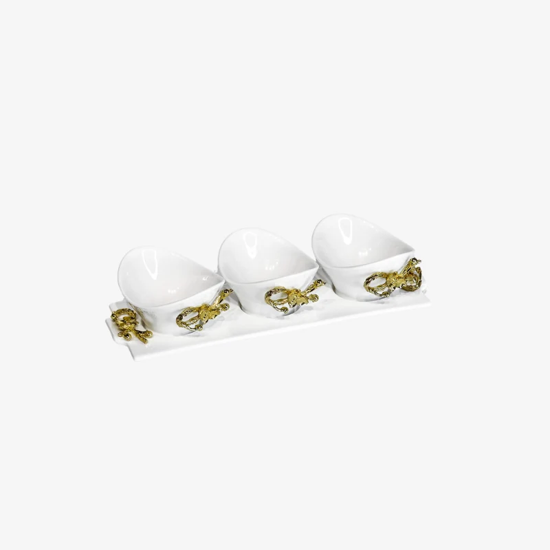 Ambiente Ivory Trio Ivory & Gold Ceramic & Alloy Serving Bowl Set 280 × 100 × 65 mm