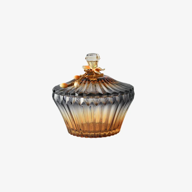 Ambiente Amber Luxe Smoky Grey & Amber Glass & Alloy Gradient Ribbed Storage Jar 180 × 180 × 170 mm