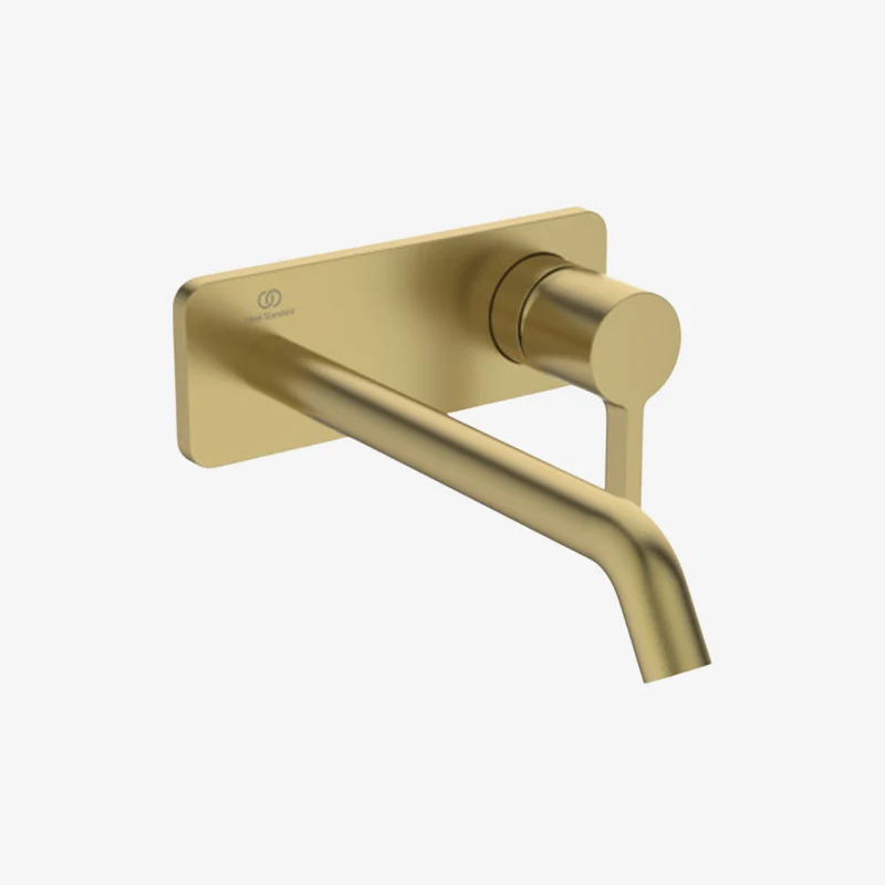 Ideal Standard Joy Brass Wall-Mounted Basin Mixer Brushed Gold with 220 mm Spout 175 x 105.5 mm