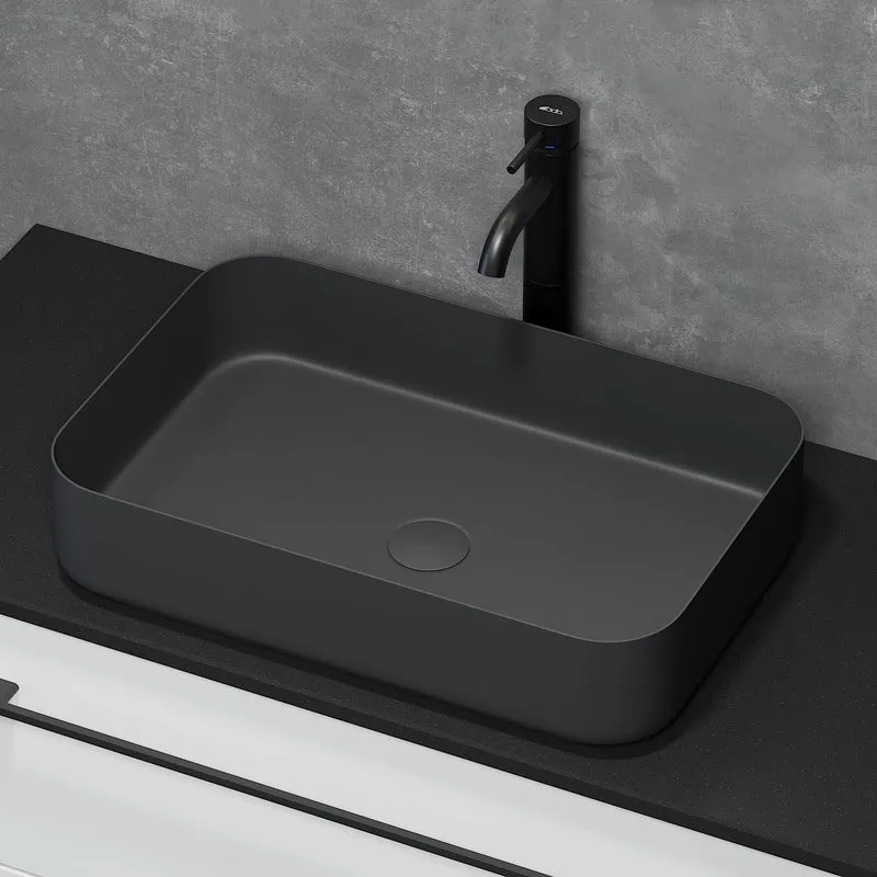 Fristående rektangulärt tvättställ – 52×34×12 cm – Borstat stål stål, svartlackerat – matt svart – Ljørdal