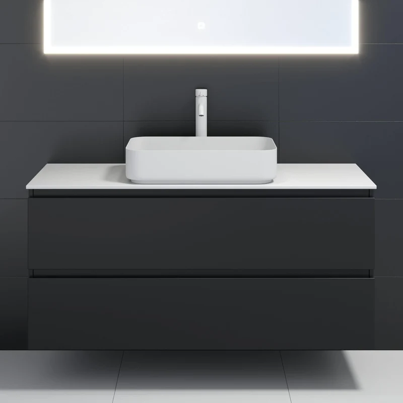 Fristående rektangulärt tvättställ – 52×34×12 cm – Borstat stål stål, vitlackerat – matt vitt – Ljørdal