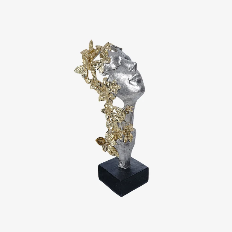 Ambiente Gold Resin Metallic Butterfly Lady Face Sculpture 15 × 14 × 31.5 cm