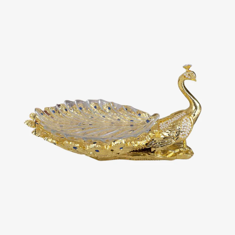 Ambiente White & Gold Crystal-Style Peacock Decorative Bowl 57 × 34 × 35 cm