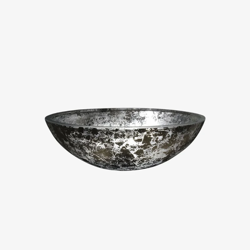Glass Design Gala 40 Round Crystal Glass Countertop Vessel Washbasin Silver Leaf without Tap Hole 440 mm