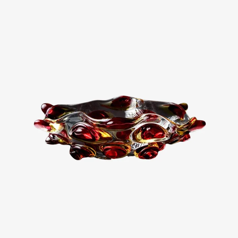 Glass Design Arte Murano TRE Organic Murano Glass Countertop Vessel Washbasin Clear with Red-Amber Beads without Tap Hole & Overflow 650 x 420 x 210 mm